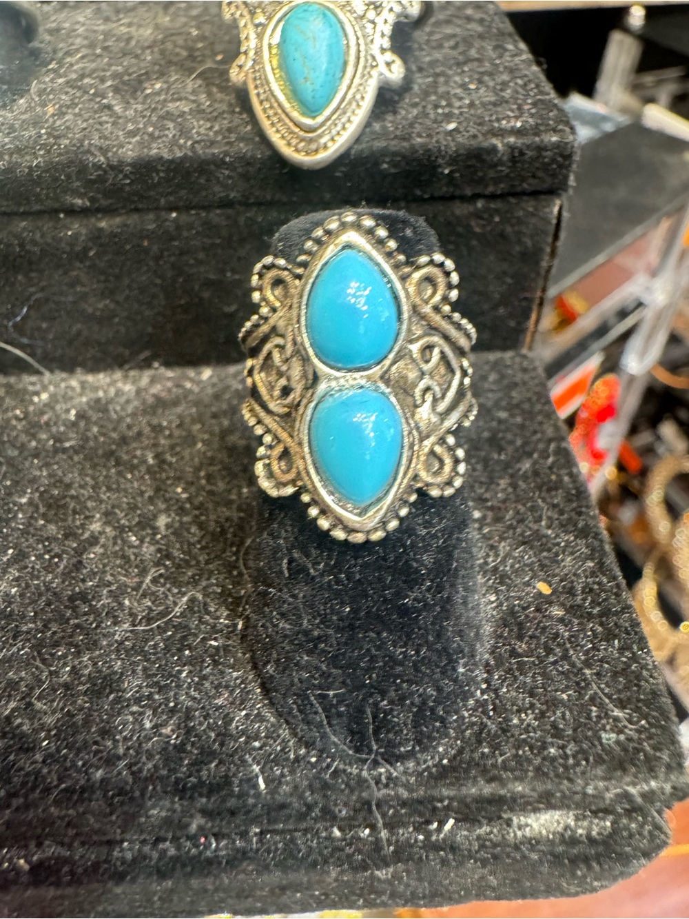 Turquoise Double Teardrop Statement Ring - Women's Silver-Tone Jewelry